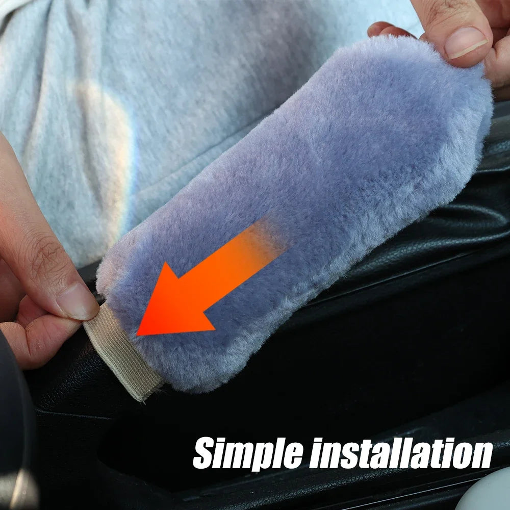 2Pcs Car Handbrake Grip Covers Gear Shift Knob Cover Handle Plush Sleeve Winter Soft Warm Hand Brake Interior Gear Shift Collars
