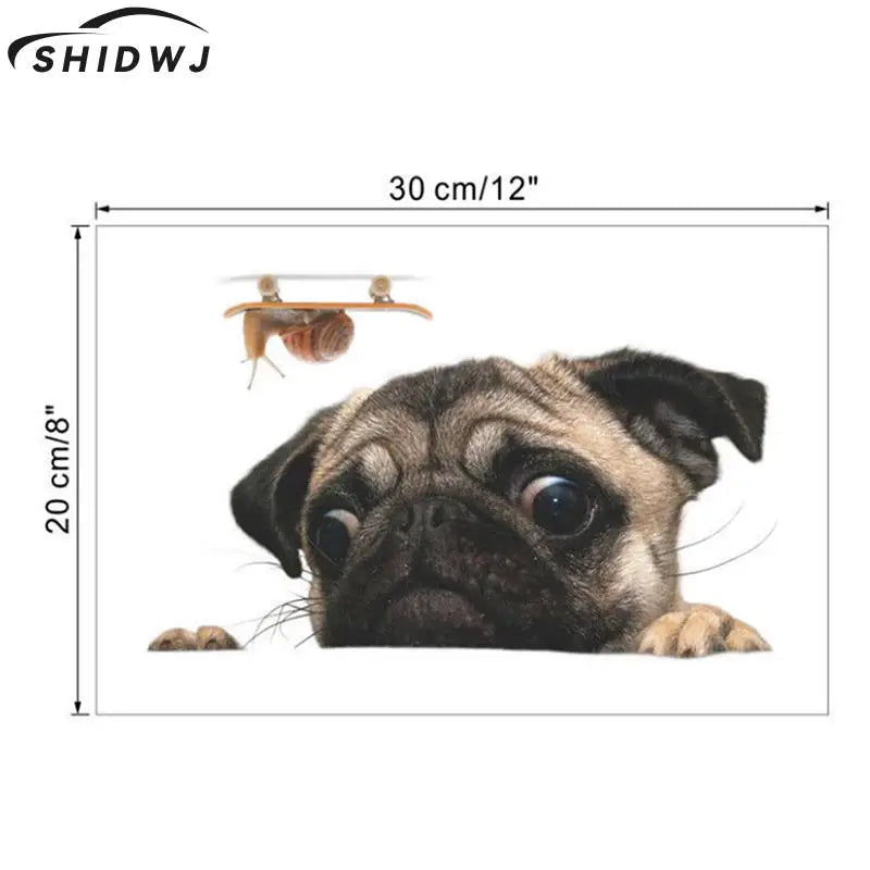 3D Pug Snail Car Sticker Pug Dogs Snail Car Sticker Cartoon Car Styling Wall Home Glass Window Door Laptop Truck Vinyl Decals