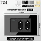 Brazil Standard Wall Socket (Type N) with Type‑C USB, 3‑Gang Wall Switch, Tempered Glass Panel, Stable Power for Home/Office