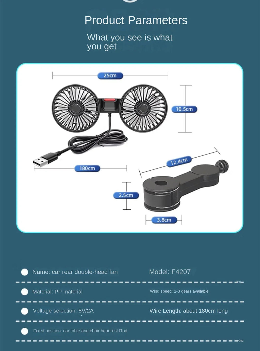 Car Seat Back Cooling Fan USB Charge Dual Head Fan 360 Degree Rotation Portable Cooler 3-Speed Super Wind Car Accessories
