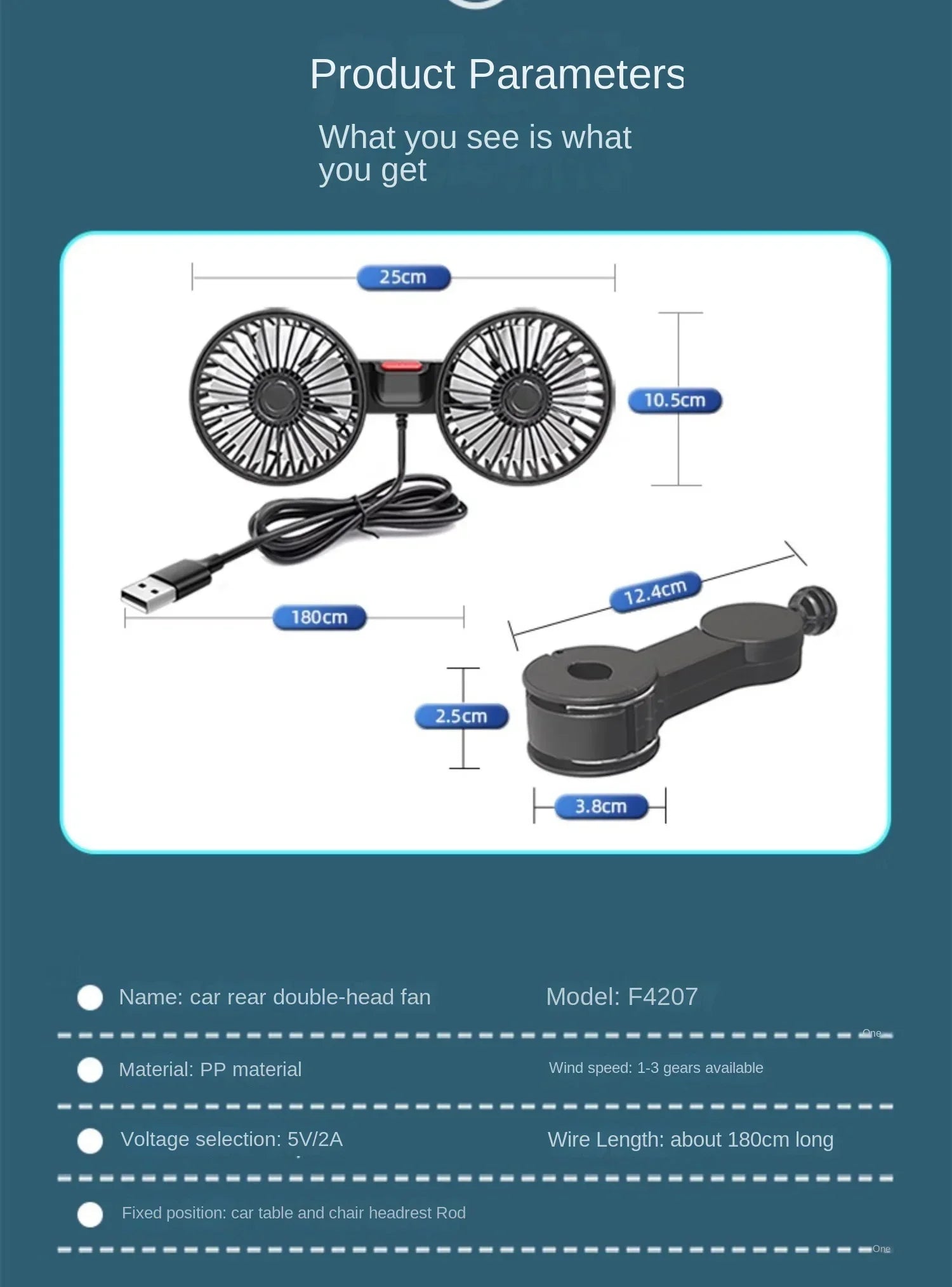 Car Seat Back Cooling Fan USB Charge Dual Head Fan 360 Degree Rotation Portable Cooler 3-Speed Super Wind Car Accessories