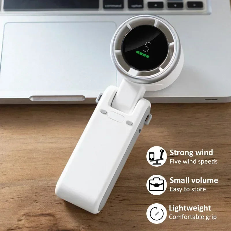 Car Portable Mini Fan 3600mA Rechargeable Battery USB Foldable Handheld Fan Turbo Bladeless Small Pocket Fan for Outdoor Amagi