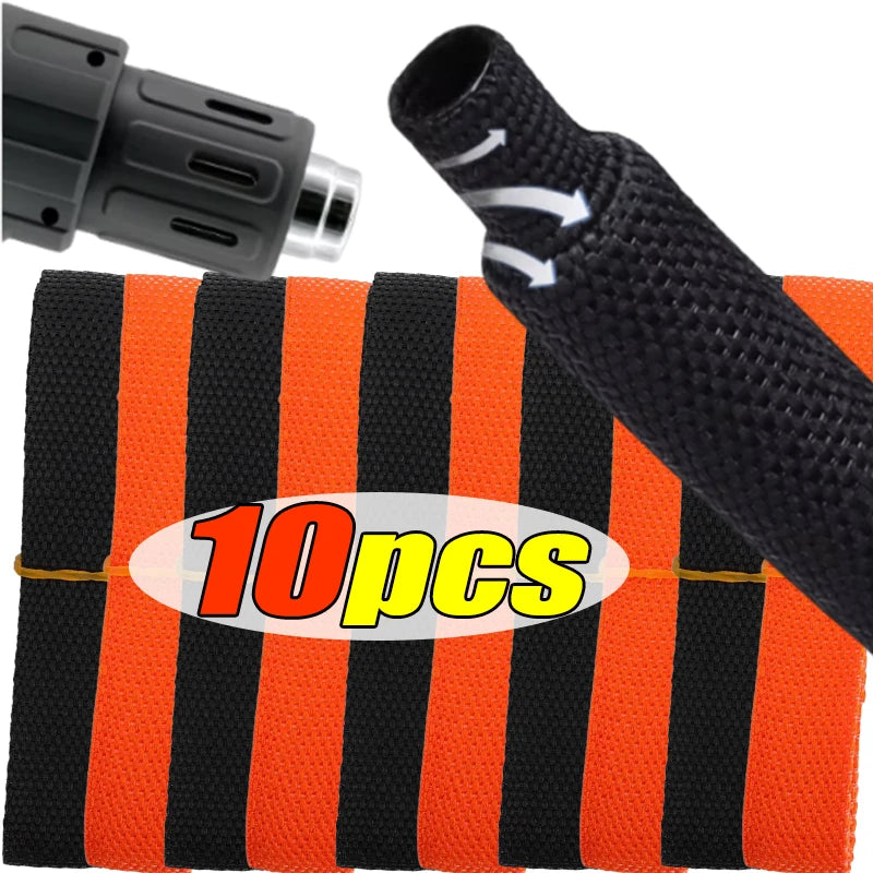 1-10pcs Car Insulation Cable Sleeves Black Braided Heat Shrink Tube Line Organizer Flam Retardant Wire Wrap Sheath Protection
