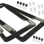 1/2PCS Carbon Fiber Pattern Plastic License Plate Frame Fiber Black Aluminum Metal Car Tag Holder Tire Screw Cap Universal Amagi