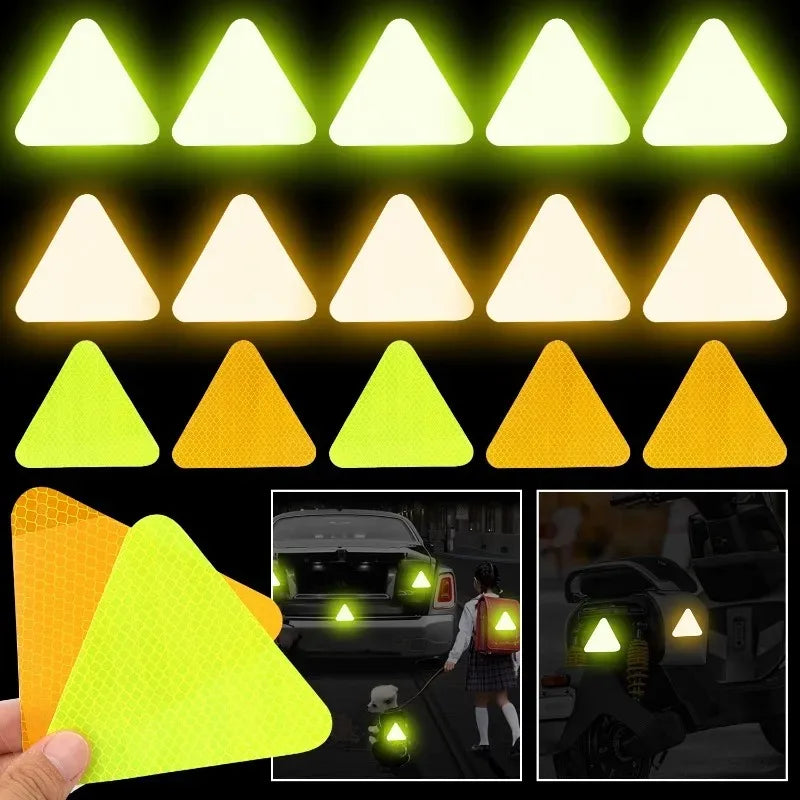 Car Reflective Stickers Night Light Safety and Warning Triangle Reflector Rear Light Sign Strips Exterior Decoration Accessories