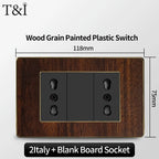 118-Type Retro Wood Grain Wall Plate – Black Plastic Spray-Painted Decorative Panel for Italy Standard Switch & Socket