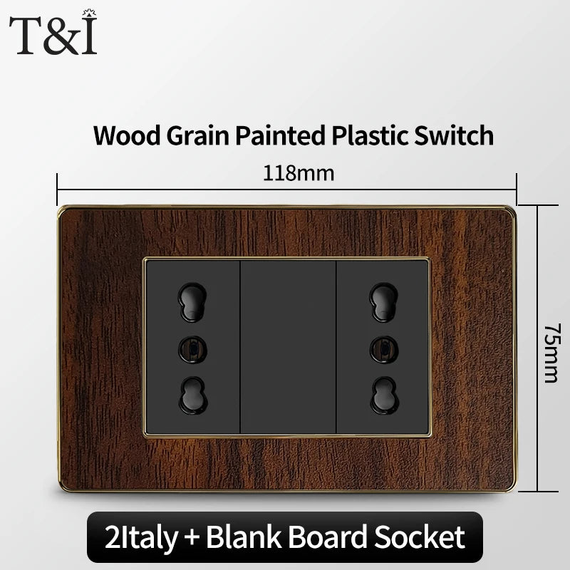 118-Type Retro Wood Grain Wall Plate – Black Plastic Spray-Painted Decorative Panel for Italy Standard Switch & Socket