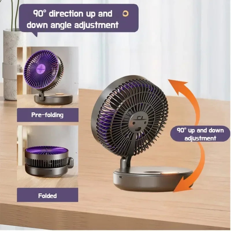 Foldable Desktop Fan Mini Wall-Mounted Car With Warm Night Light Rechargeable 4 Gears Adjustable Portable Air Circulation Amagi