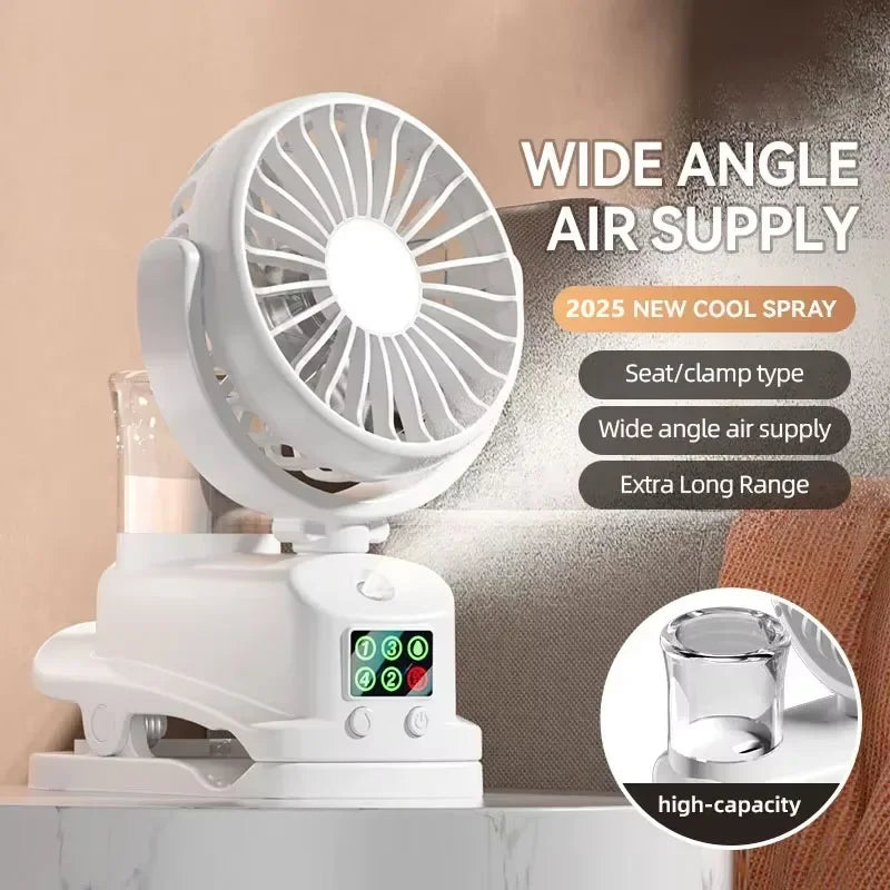 Motorcycle  Clip-on Fan with Spray Mist Handheld Fan Hydration, Multifunctional Neck Hanging Spray Fan Students' Dormitory Amagi