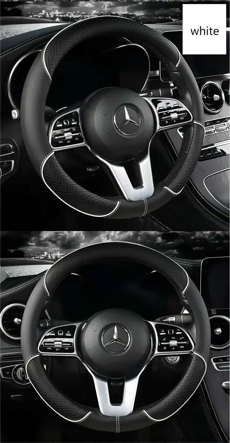 All Seasons Leather Diamond Steering Wheel Cover Universal Fit for 14 .5-15 Inch Durable Leather Cover Anti-Slip Veins Amagi