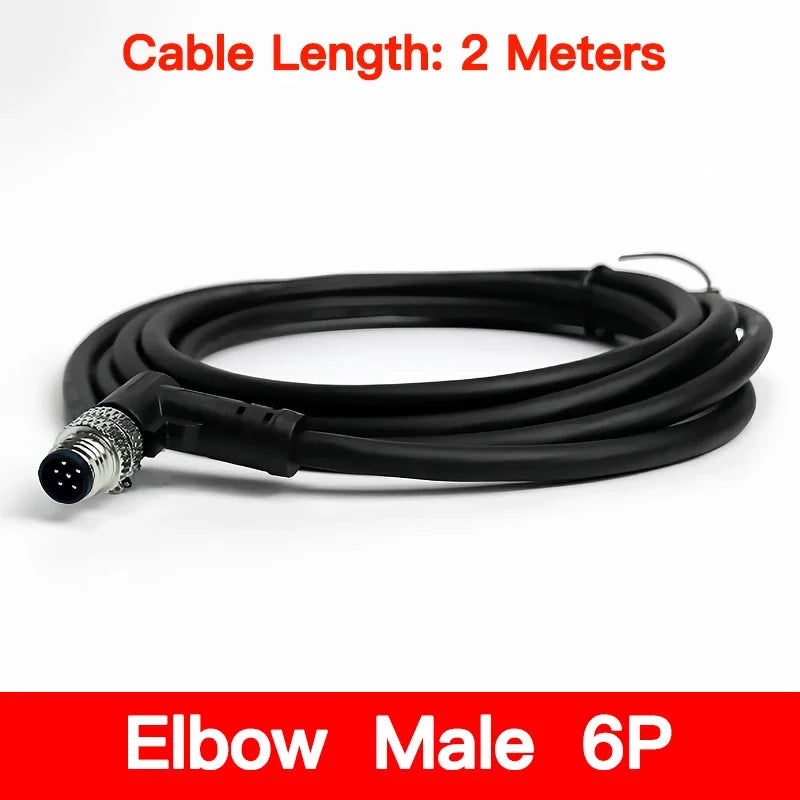 2m M8 Sensor Connector Cable, Straight & Right Angle Options, Male/Female, 3/4/5/6/8 Pin, Waterproof Molded Plug for Industry