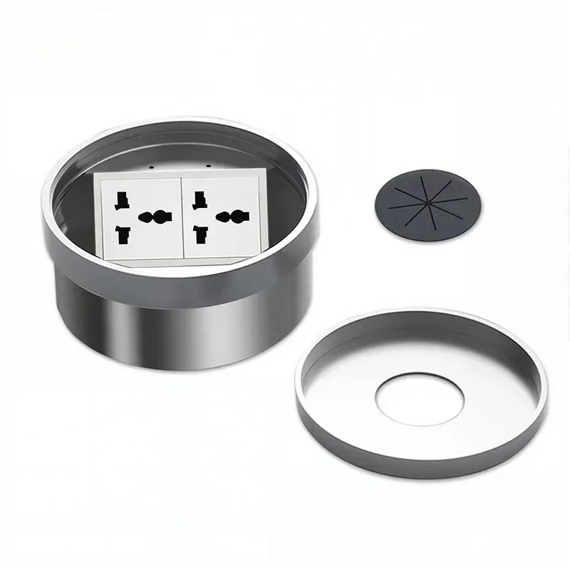 Embedded Hidden Ground Plug Flush Design Stainless Steel Compressive Anti-Rust Anti-Corrosion Home Office Indoor Socket Outlet