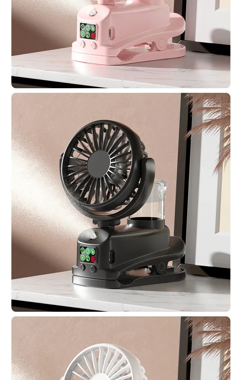 Motorcycle  Clip-on Fan with Spray Mist Handheld Fan Hydration, Multifunctional Neck Hanging Spray Fan Students' Dormitory Amagi