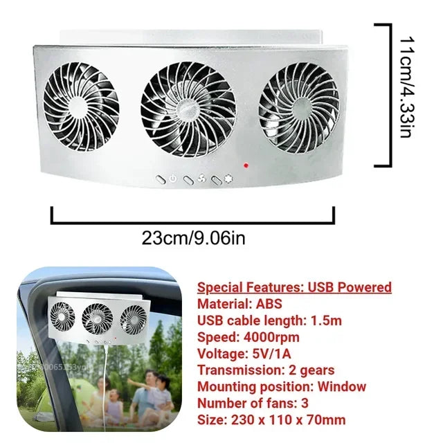 Car Ventilator 3 Cooler Fans Solar-powered Cooling Vent Exhaust Portable Safe Auto Fan Amd Usb Accessories Amagi