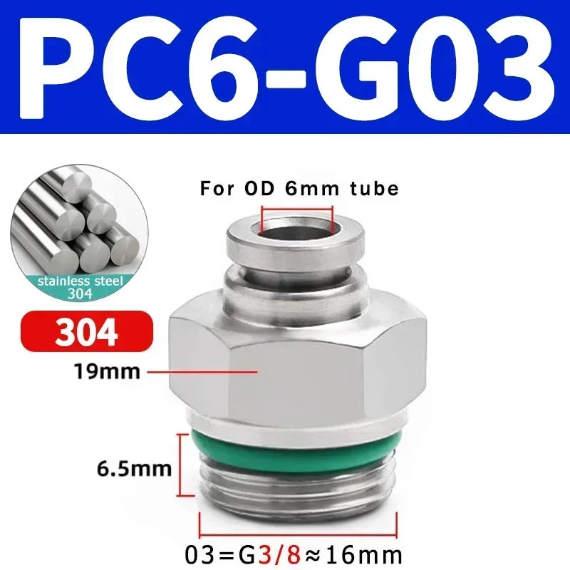 Stainless Steel PC-G Pneumatic Push-In Fitting, Straight Male G Thread Air Tube Connector for Air Compressor & Pneumatic Systems