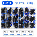 39 PCs/Box Boxed Pneumatic Fittings PU-12/PE-12/PZA-12/PY-12/PV-12 Quick Release Connectors Kit For 4mm Plastic Hose Couplings