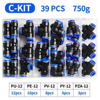 39 PCs/Box Boxed Pneumatic Fittings PU-12/PE-12/PZA-12/PY-12/PV-12 Quick Release Connectors Kit For 4mm Plastic Hose Couplings