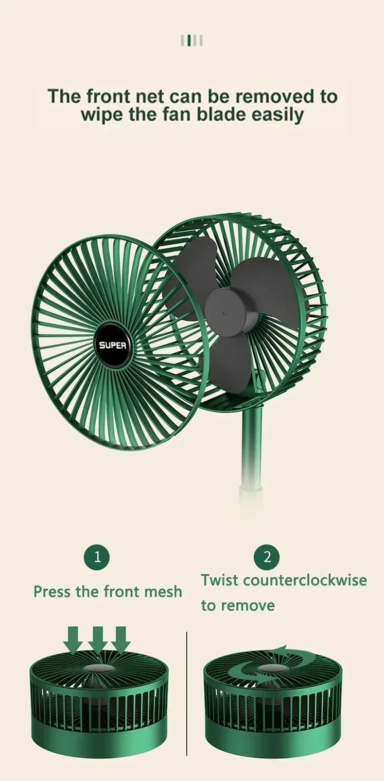 Retractable Small Electric Fan USB Charging Portable Foldable Mini Fan High Duration Low Noise for Home Office Amagi