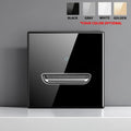 European British French Standard Tempered Glass Switch Socket with Indicator Light , Self-Reset 1 2 3 4 Gang Wall Panel Outlets