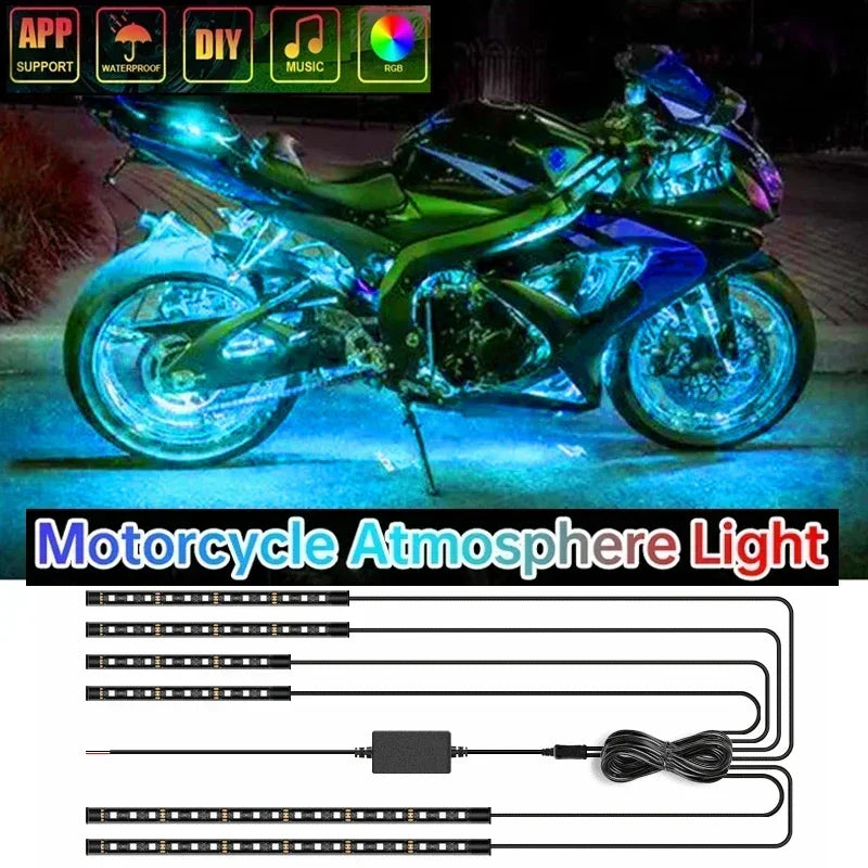 Motorcycle Atmosphere Underglow Lights LED Kits App Remote Control RGB Waterproof For Yamaha BMW Harley Suzuki E-bike Amagi