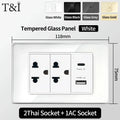 118x75mm Tempered Glass US-Thai Socket: Dual USB-C Ports & 2 AC Outlets for 110V, Scratch-Resistant Panel