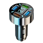 200W Car Charger 6 Ports Fast Charging with Digital Display PD QC3.0 USB C Quick Charging Adapter for IPhone Samsung Xiaomi Amag