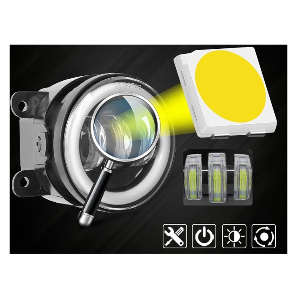 2 PCS 3.5Inch Car  LED Fog Lights Ring White Yellow  Ring Turn Signal Lamp For Offroad  Vehicle Headlight