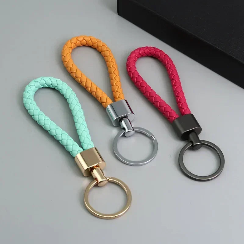 Trend Black Pink Color Braided Rope Car Keychain Fresh Ice Cream Color Key Pendant Sheep Pattern High Ring Leather Rope Amagi
