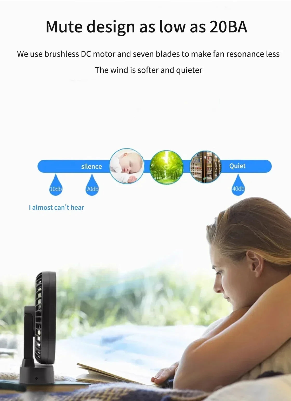 AD-Desktop Mini Rechargeable USB Fan With Timer Foldable 3 Speed 7 Leaf Portable Quiet Fan For Office Outdoor Camping Amagi