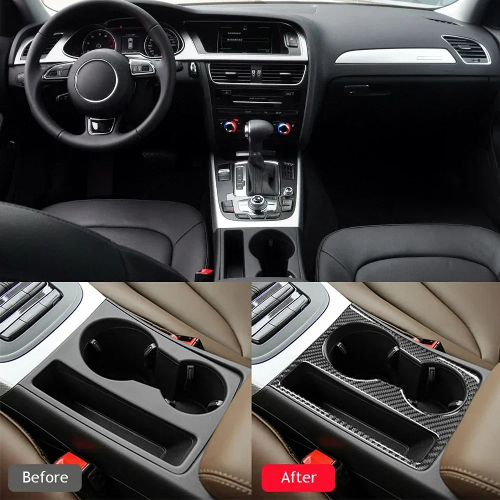 For Audi A4 B8 A5 2009 2010 2011 2012 2013 2014 2015 Carbon Fiber Center Console Water Cup Holder Cover Trim Accessories Tools