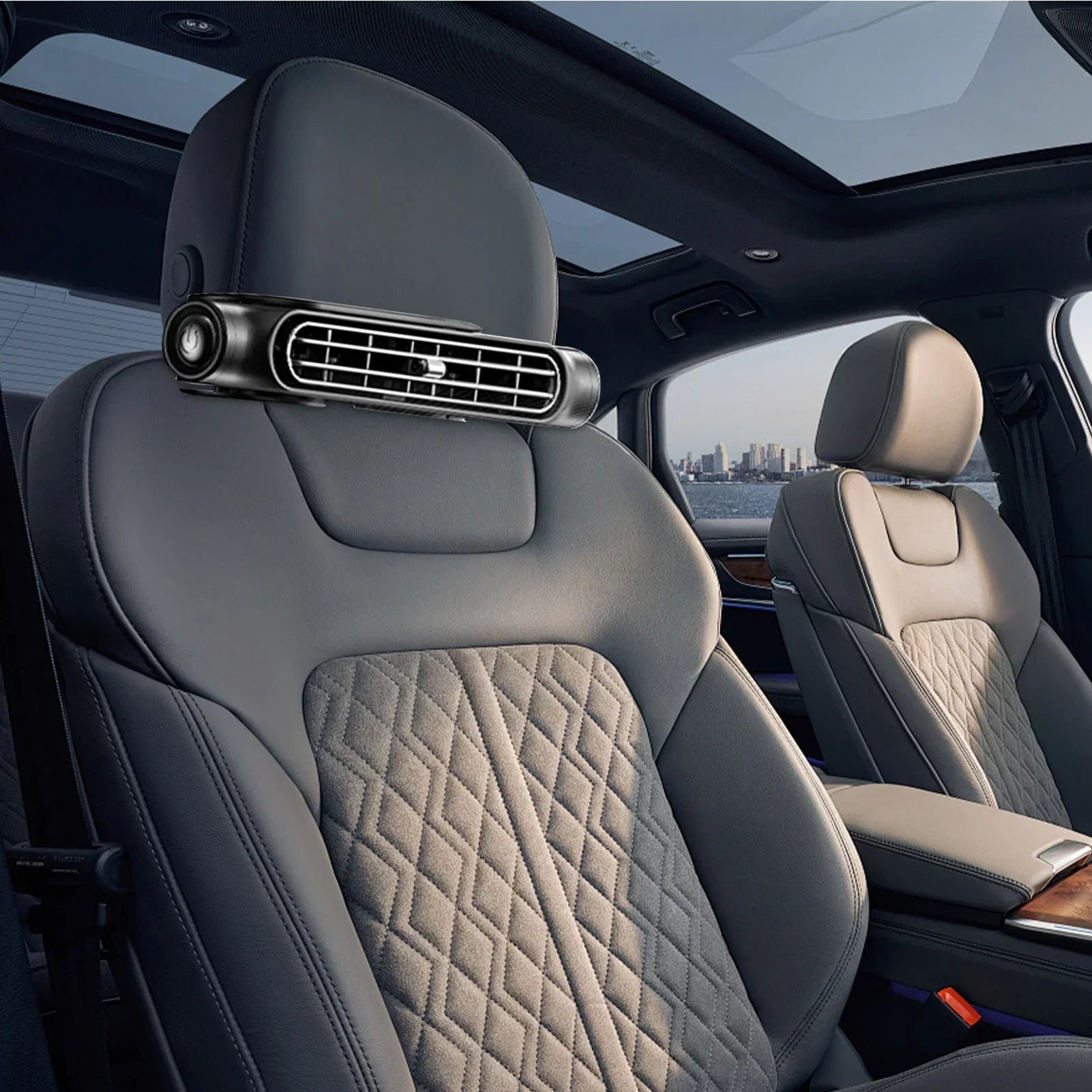 Portable Car Seat Fan with USB Power Adjustable 3-Speed Turbine Headrest and Backrest Cooling Fan Leafless Design Amagi