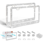 Bling Crystal License Plate Frame Luxury Car Frame Plate with Button Diamond Car License Plate Frame Cover for Women-2 Pack