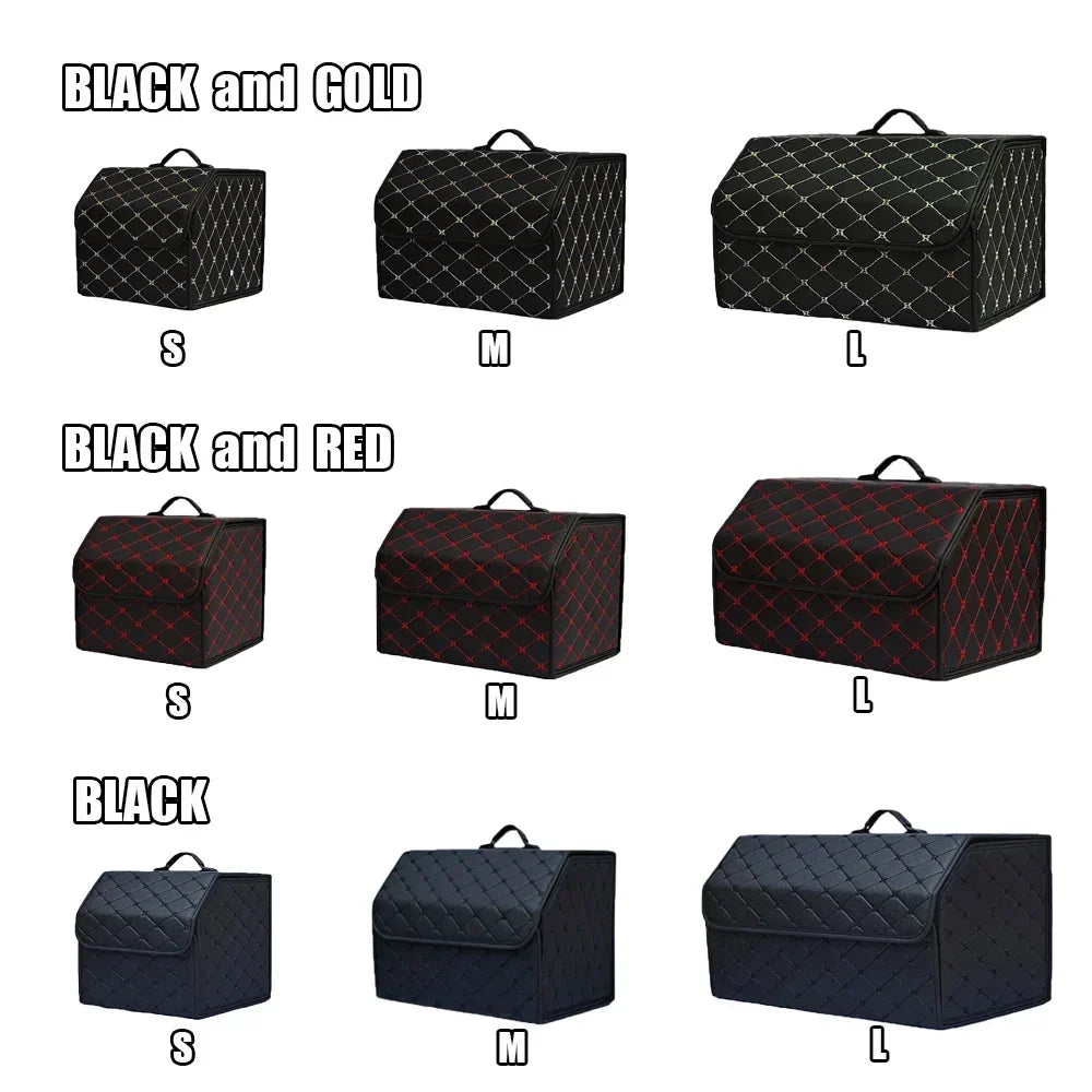 PU Leather Collapsible Car Trunk Organizer Durable Storage Box With White Stitching Vehicle Cargo Carrier With Handles amagi