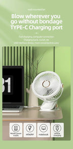 Rechargeable Desktop and Clip on LED Light Fan with Circulating Air Fan, 2000mAh, Portable Wireless Mobile Ceiling Fan Amagi