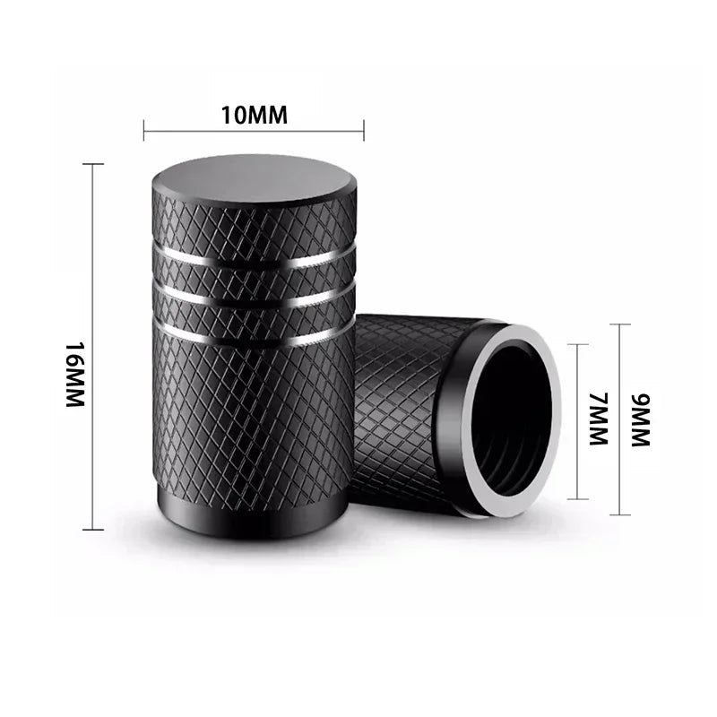 4Pcs Black Silver Car Tire Valve Stems Cap Knurling Style Tire Valve Cap Aluminum Tire Wheel Stem Air Valve Cap for US Schrader