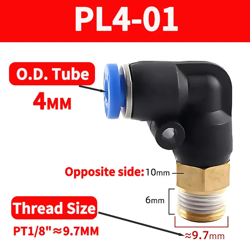 PL Push to Connect Tube Fitting Male Elbow PL4/6/8/10/12mm Tube OD x M5/01/02/03/04 Thread Pneumatic Air Push Fit Lock Fitting