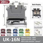 Premium Brass UK Screw Clamp Connector for Wiring, DIN Rail - Mounted,UK1.5N, 2.5B, 3N, 5N, 6N, 10N, 16N, 25N, 35N, 50N