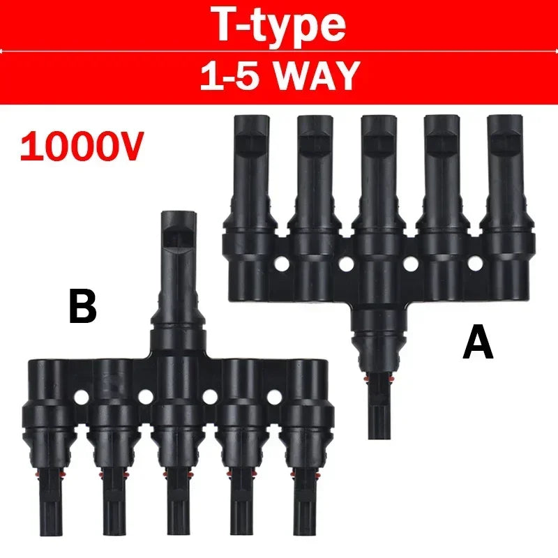 1/5 Sets Photovoltaic Solar PV Connector IP67 Y/T Type 30A 1000V 3-7 Way Branch Kit for PV/MC Cable 2.5/4/6mm² Battery Module