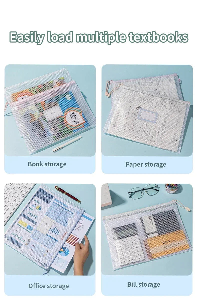 5/10/20pcs Mesh Zipper Bag Jigsaw Bag Zipper Bag for Organizing Classroom Organization Plastic Zipper Bag A4 Size Board Gam Amag