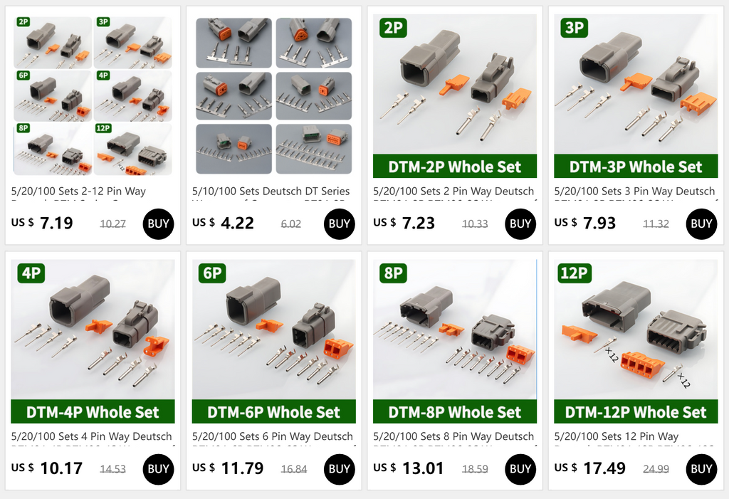 5/20/100 Sets 3 Pin Way Deutsch DTM04-3P DTM06-3S Waterproof Electrical Wire Connector 16-22AWG DTM Series Connector Male Female
