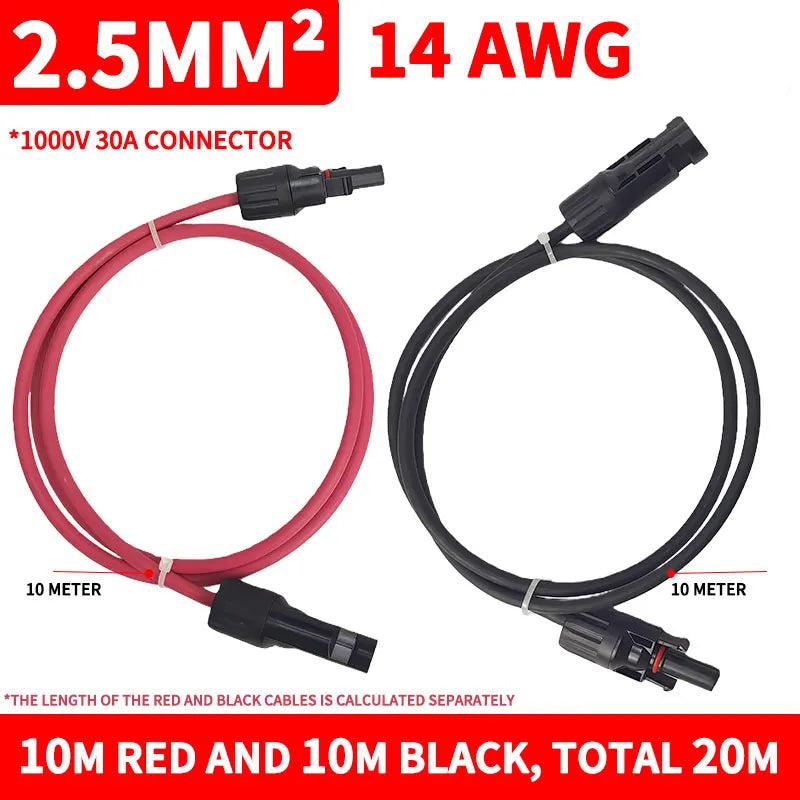 4/2.5mm² PV1-F Solar Extension Cable 1/2/3/5/10M Waterproof DC Connector Male Female Pair IP67 for Photovoltaic System