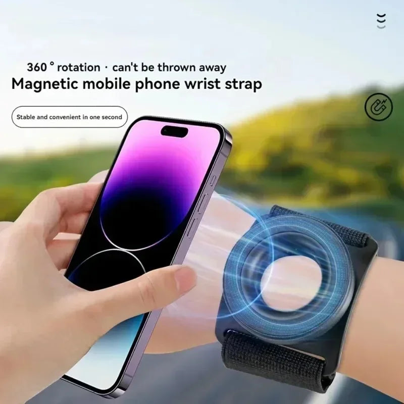 Strong Magnetic Suction Phone Holder with Wrist Strap Arm Mount for IPhone 12-16 Pro Max Samsung Mobile Bracket Amagi