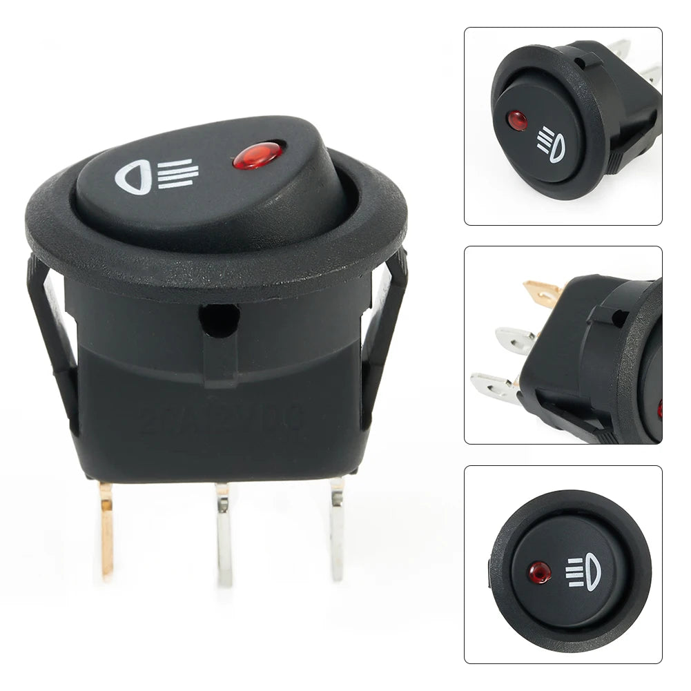 1 PC 23mm Car On  Off Rocker Switch Round 12V Red Led  Fog Light Lamp Symbol Car Van Truck  ABS Plastic Fog Light Switch