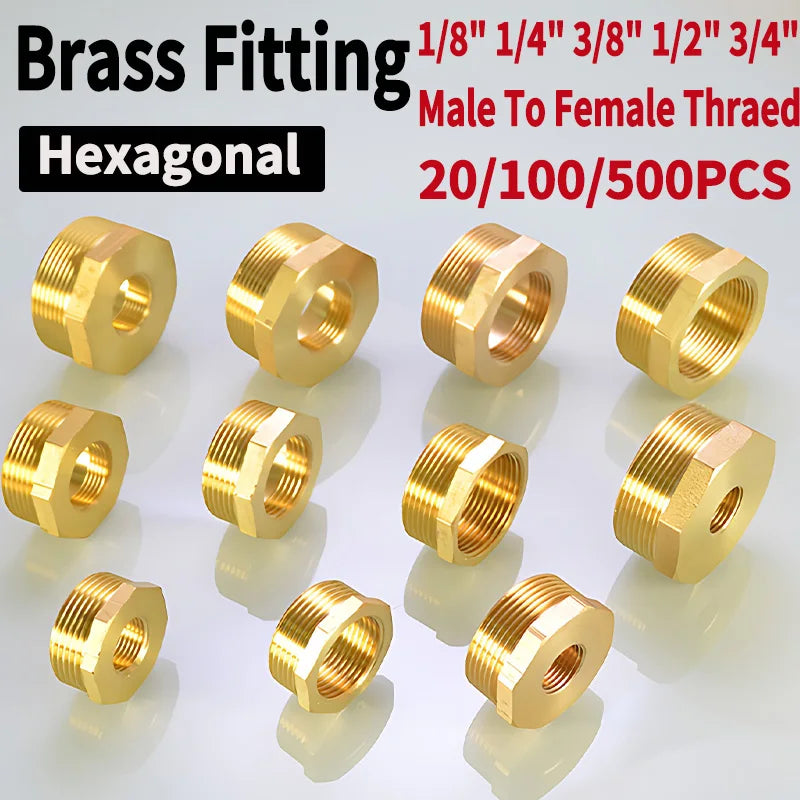 Brass BSP Reducing Hexagon Bushing Adapter Fitting,Male to Female Connector for Fuel,Water,Gas,Oil,1/8" 1/4" 3/8" 1/2" 3/4" 1"