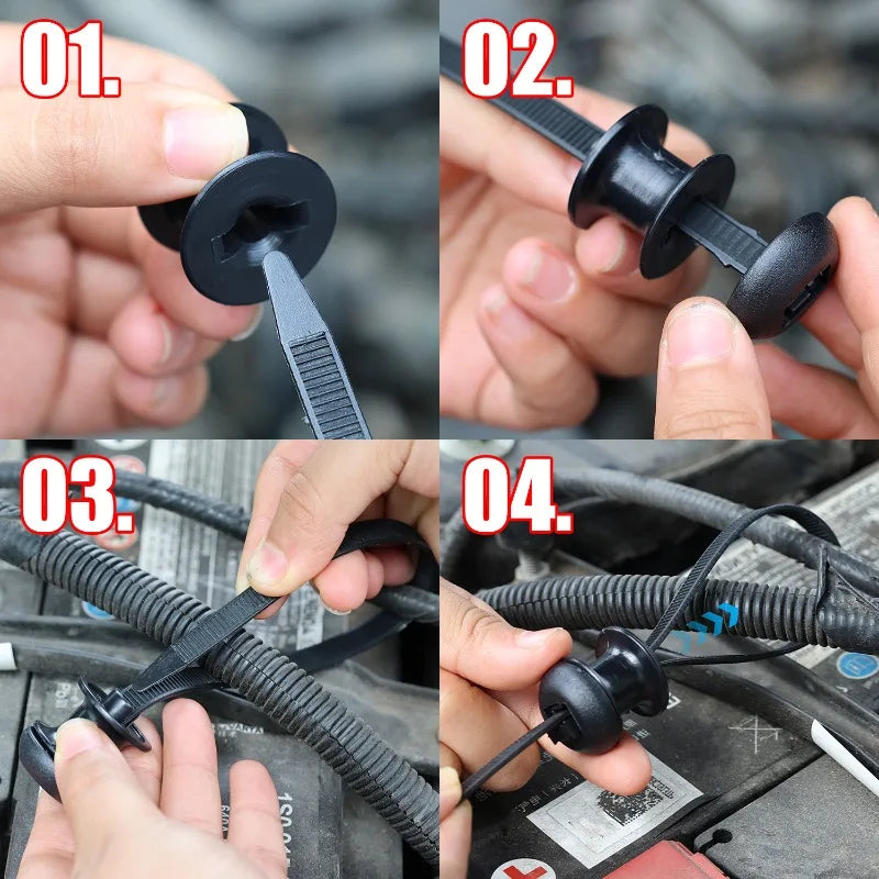 10/1pcs Black Nylon Car Motocycle Base Plate Cable Plastic Loop Tag Self-Locking Zip Ties Installation FIxed Seat Frame Clips