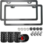 1/2PCS Carbon Fiber Pattern Plastic License Plate Frame Fiber Black Aluminum Metal Car Tag Holder Tire Screw Cap Universal Amagi