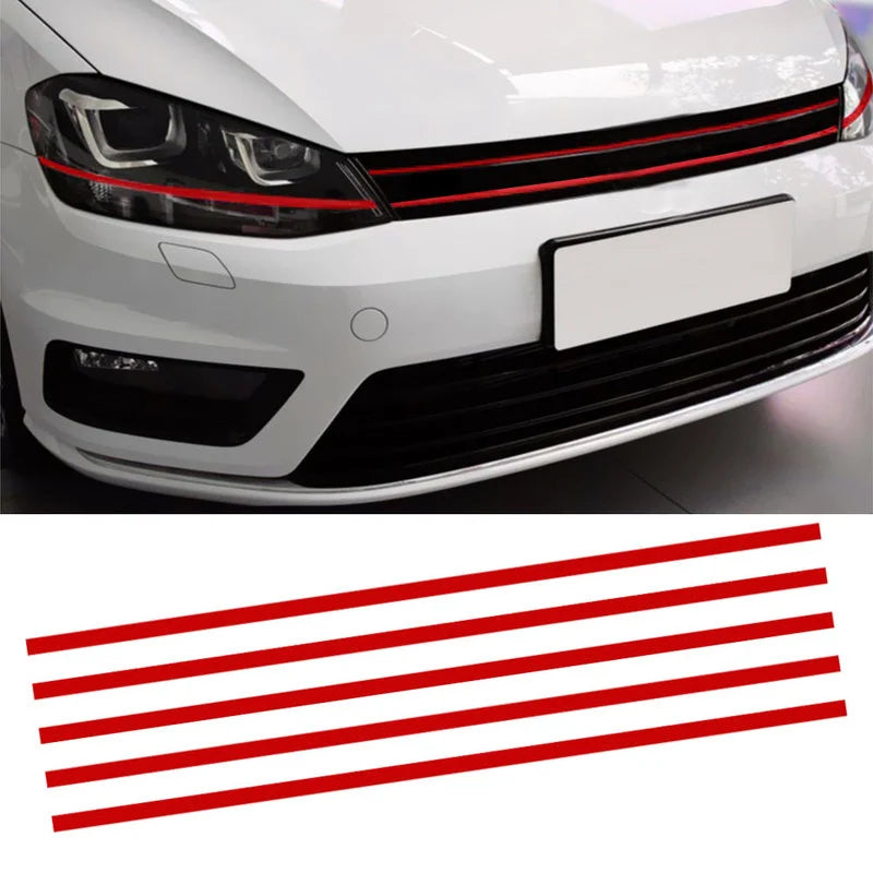 Car Front Hood Reflective Sticker Grille Moulding Red Decoration Strip Sticker Waterproof Car Exterior Reflective Sticker Decals