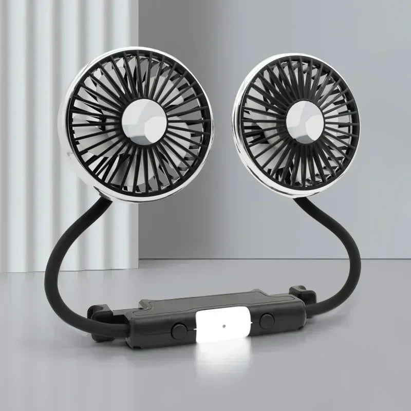 Motorcycle Car USB Fan Double Head Cooling Fan with LED Light 360 Adjustable Auto Headrest 3 Speed Air Cooler Accessories Amagi
