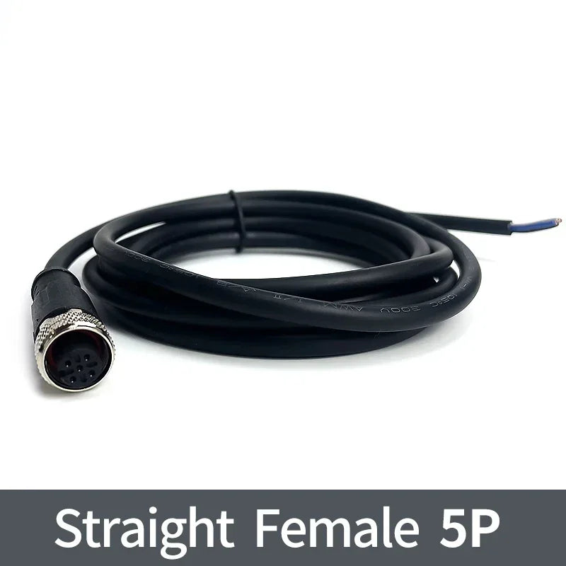 2m M12 Waterproof Sensor Cable, Male & Female Connector, 4/5/8/12 Pin, Integrated Injection Molded for Industrial Automation