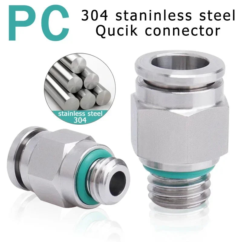 Stainless Steel PC-G Pneumatic Push-In Fitting, Straight Male G Thread Air Tube Connector for Air Compressor & Pneumatic Systems